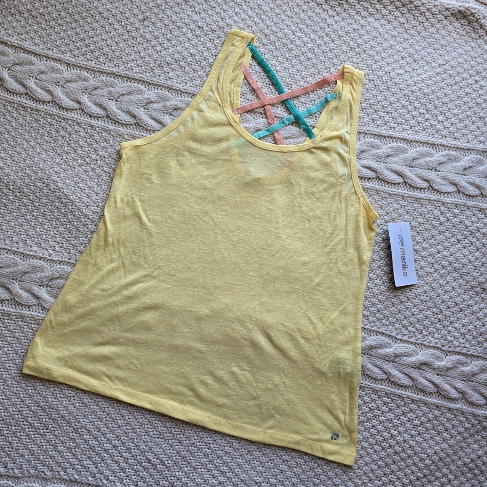 Marika Yellow Tank Top with Multicolor Crisscross Back